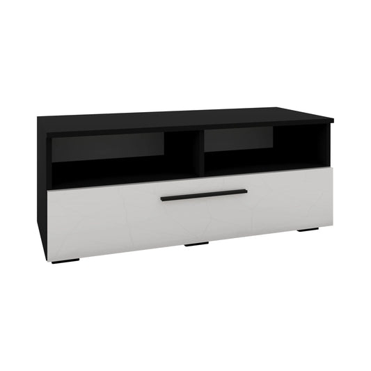 Comoda haaus Kos, O Usa, 2 Polite, Negru/Alb Lucios, MDF, 95 x 40 x 39 cm