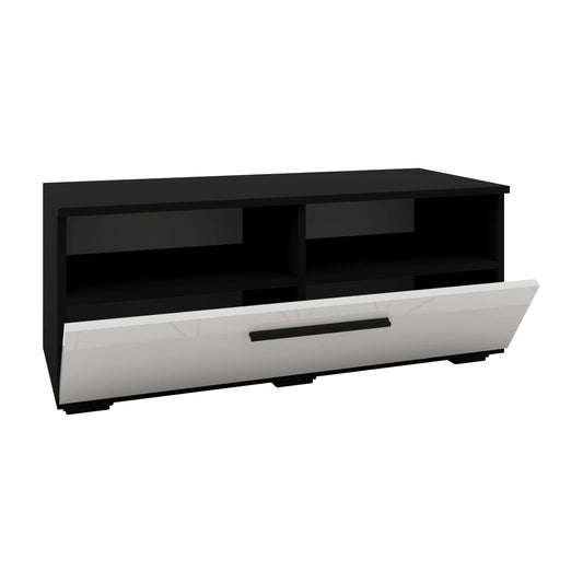 Comoda haaus Kos, O Usa, 2 Polite, Negru/Alb Lucios, MDF, 95 x 40 x 39 cm