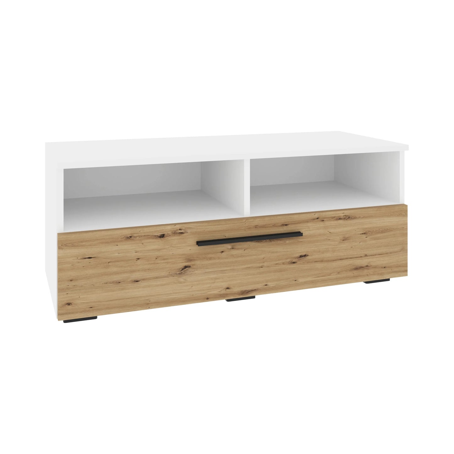 Comoda haaus Kos, O Usa, 2 Polite, Alb/Stejar Artisan, 95 x 40 x 39 cm