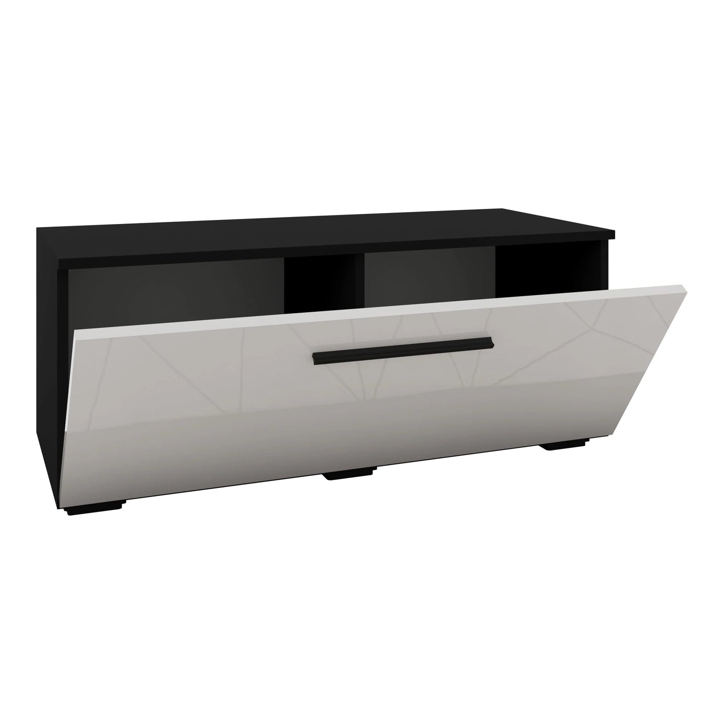 Comoda haaus Kos, O Usa, Negru/Alb Lucios, MDF, 95 x 40 x 39 cm