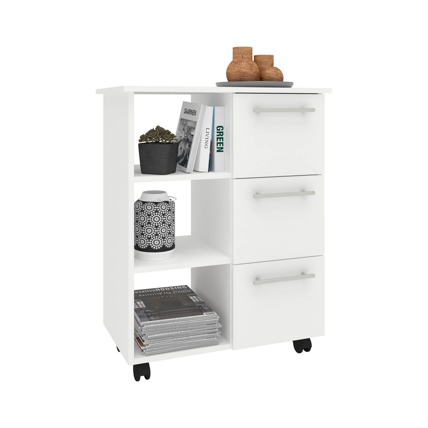 Corp Mobil haaus Loma, 3 Sertare, 3 Rafturi, Alb, 64 x 35 x 85 cm