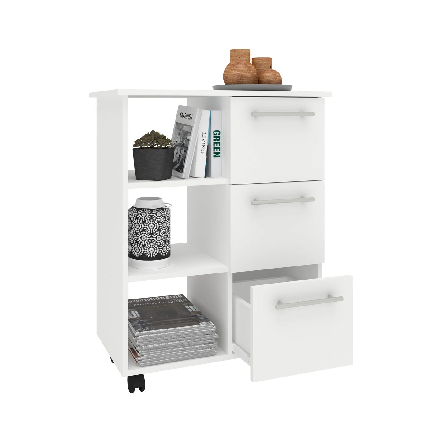 Corp Mobil haaus Loma, 3 Sertare, 3 Rafturi, Alb, 64 x 35 x 85 cm