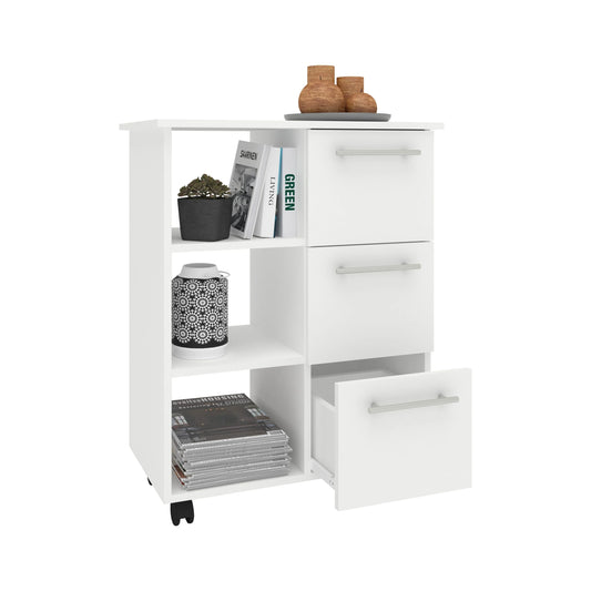 Corp Mobil haaus Loma, 3 Sertare, 3 Rafturi, Alb, 64 x 35 x 85 cm