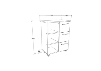 Corp Mobil haaus Loma, 3 Sertare, 3 Rafturi, Alb, 64 x 35 x 85 cm
