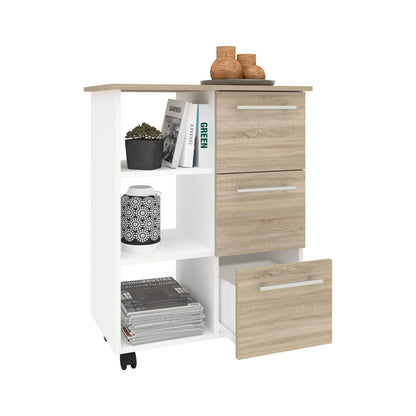Corp Mobil haaus Loma, 3 Sertare, 3 Rafturi, Stejar Sonoma/Alb, 64 x 35 x 85 cm