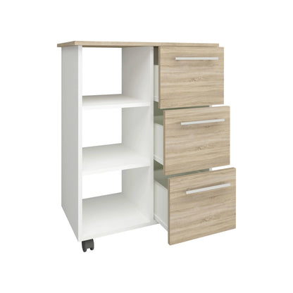 Corp Mobil haaus Loma, 3 Sertare, 3 Rafturi, Stejar Sonoma/Alb, 64 x 35 x 85 cm