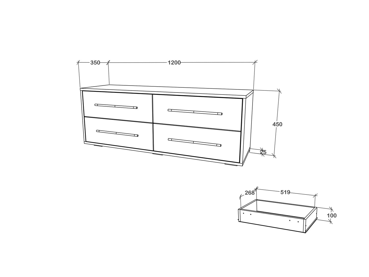 Comoda TV haaus Siena, 4 Sertare, Alb, 120 x 35 x 45 cm