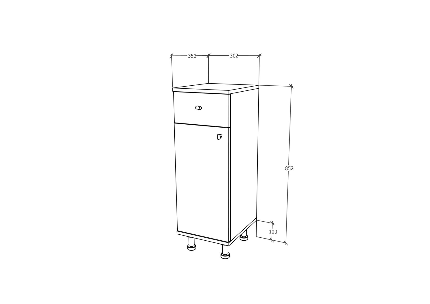 Corp Baie haaus Zaria, 1 Sertar, 1 Usa, Alb lucios/Alb, MDF, L 30 x l 35 x H 85 cm