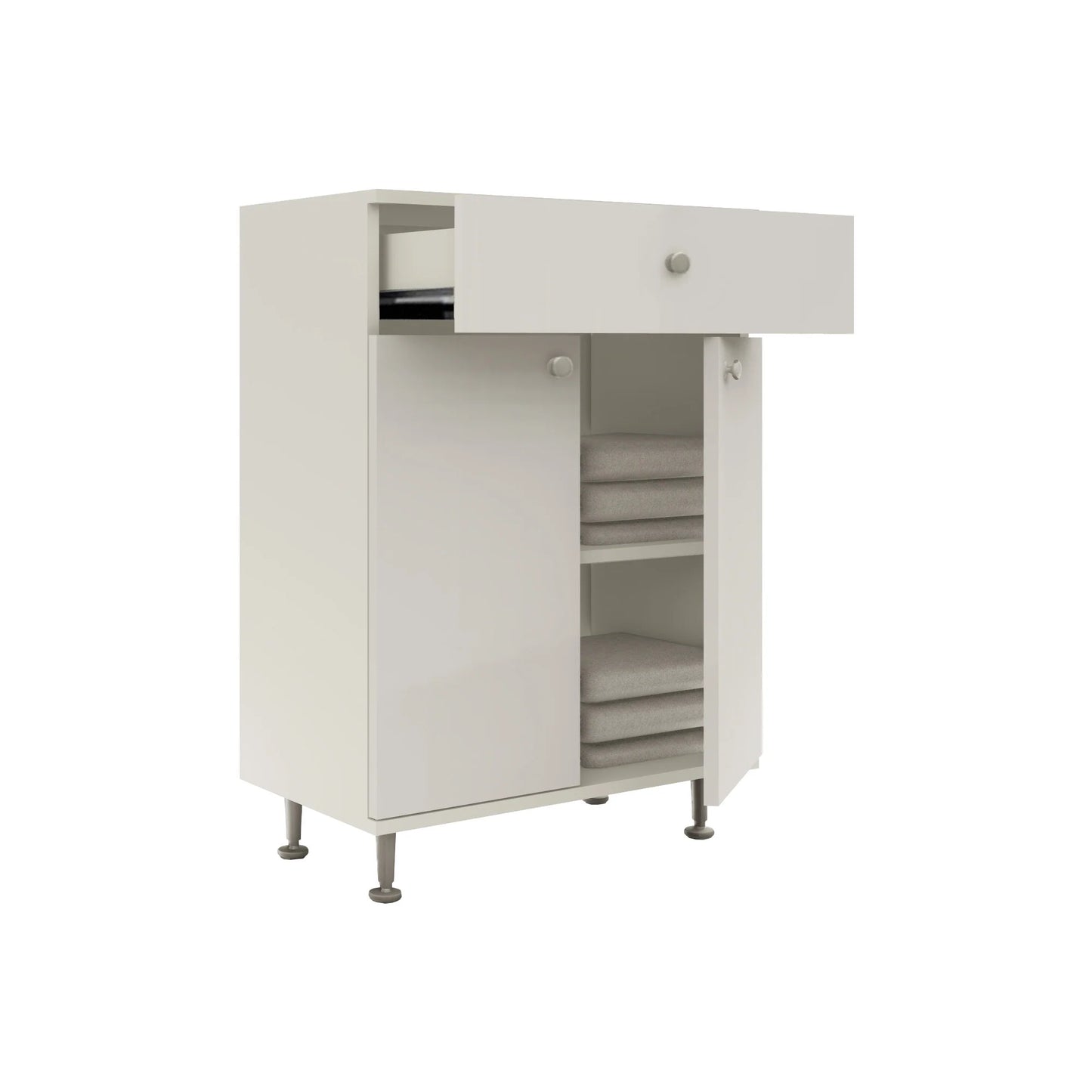 Corp Baie haaus Zaria, 1 Sertar, 2 Usi, Alb lucios/Alb, MDF, L 60 x l 35 x H 85 cm