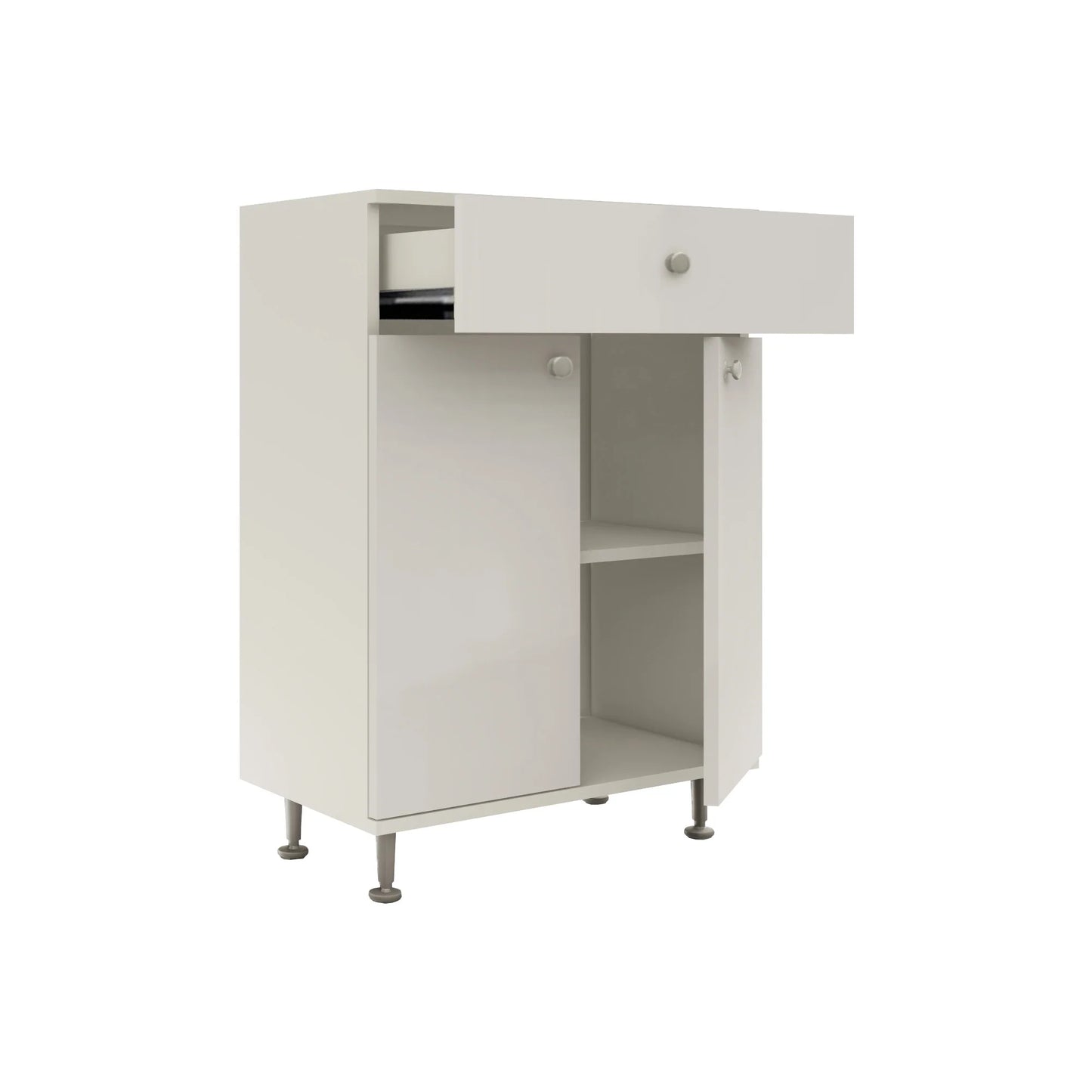 Corp Baie haaus Zaria, 1 Sertar, 2 Usi, Alb lucios/Alb, MDF, L 60 x l 35 x H 85 cm