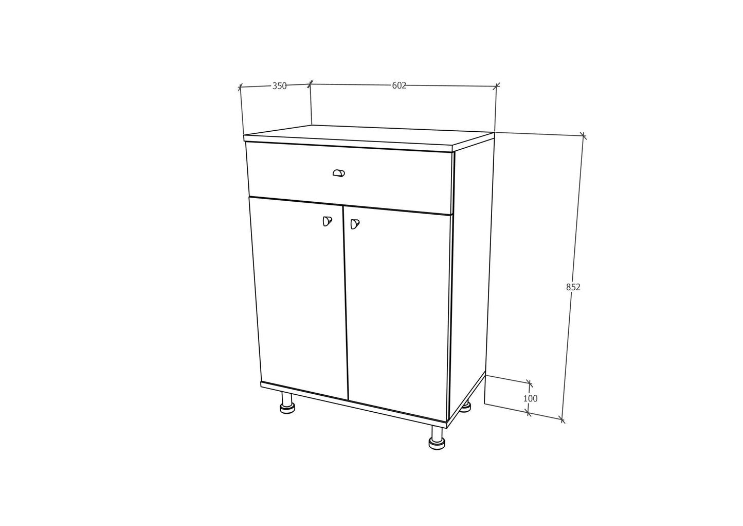 Corp Baie haaus Zaria, 1 Sertar, 2 Usi, Alb lucios/Alb, MDF, L 60 x l 35 x H 85 cm