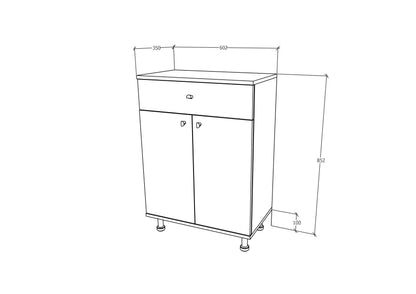 Corp Baie haaus Zaria, 1 Sertar, 2 Usi, Alb lucios/Alb, MDF, L 60 x l 35 x H 85 cm