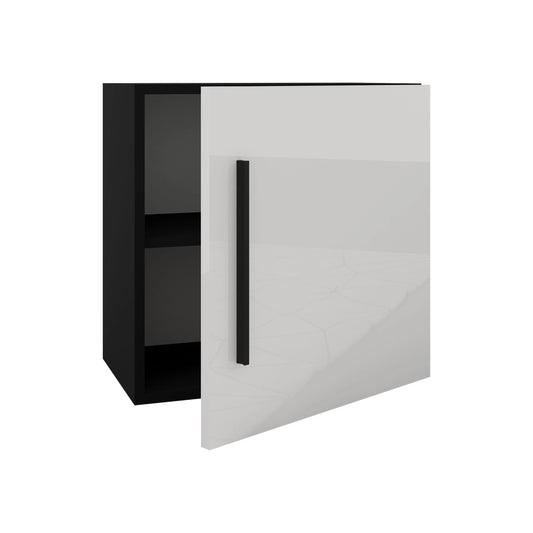 Cub haaus Kos, O Usa, Negru/Alb Lucios, MDF, 50 x 30 x 50 cm
