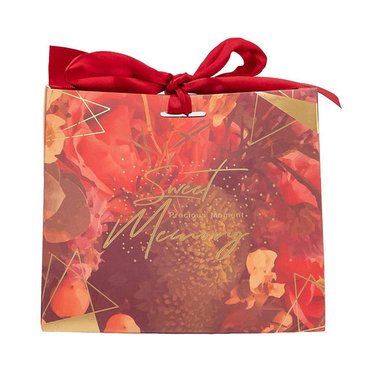 Cutie cu fundă satinată și mesaj Sweet Memory - roșu (set 50 buc)