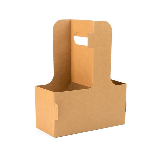 Cutii deschise kraft cu mâner pentru două pahare 17.5x8x22.5cm (set 50 buc)