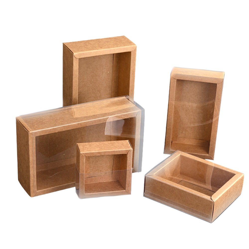 Cutie din hârtie cu fereastră transparentă - kraft (set 50 buc)
