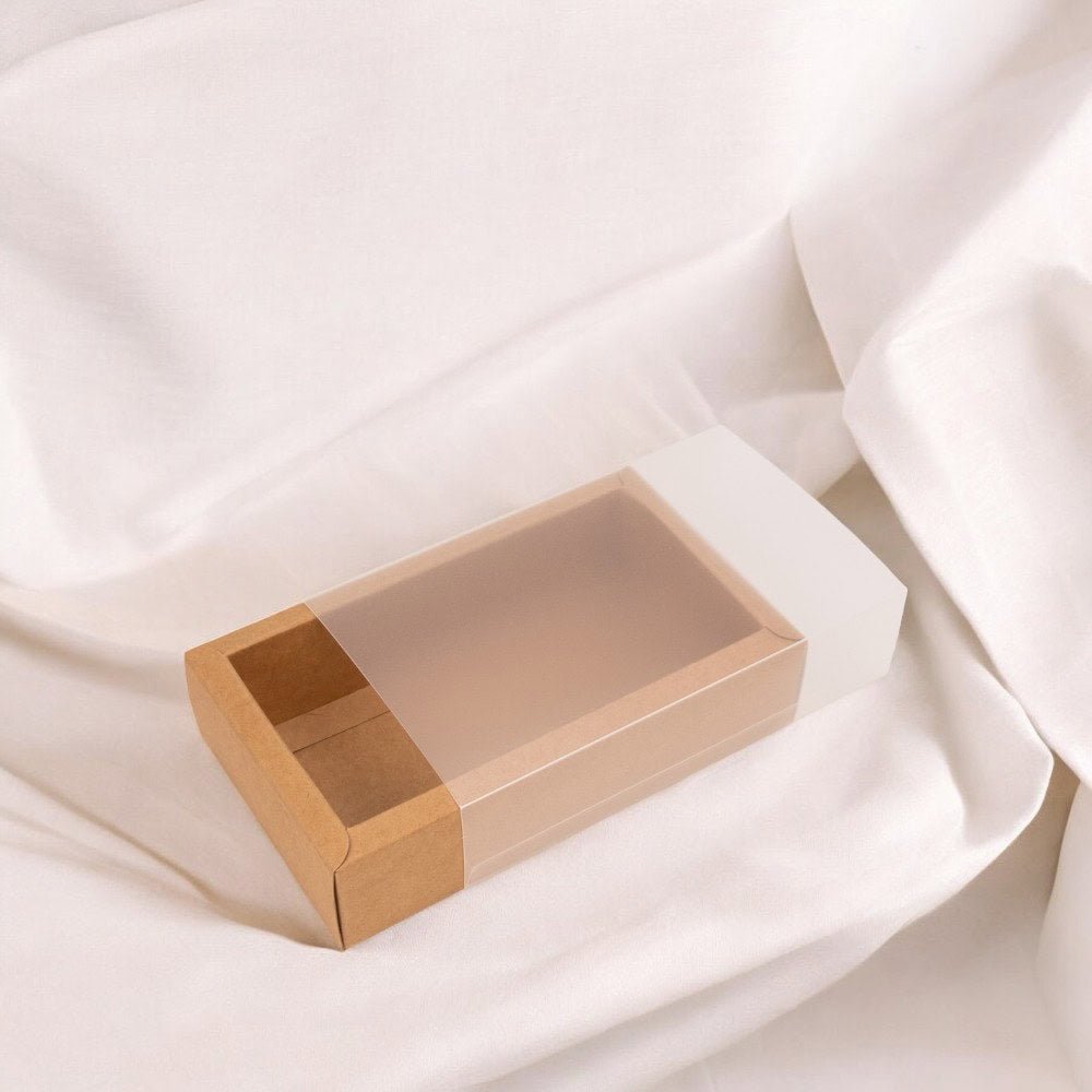 Cutie din hârtie cu fereastră mată - kraft (set 50 buc)