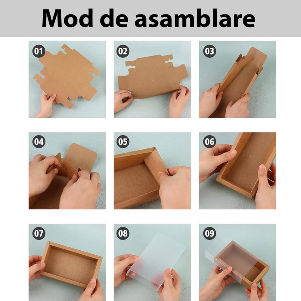 Cutie din hârtie cu fereastră mată - kraft (set 50 buc)