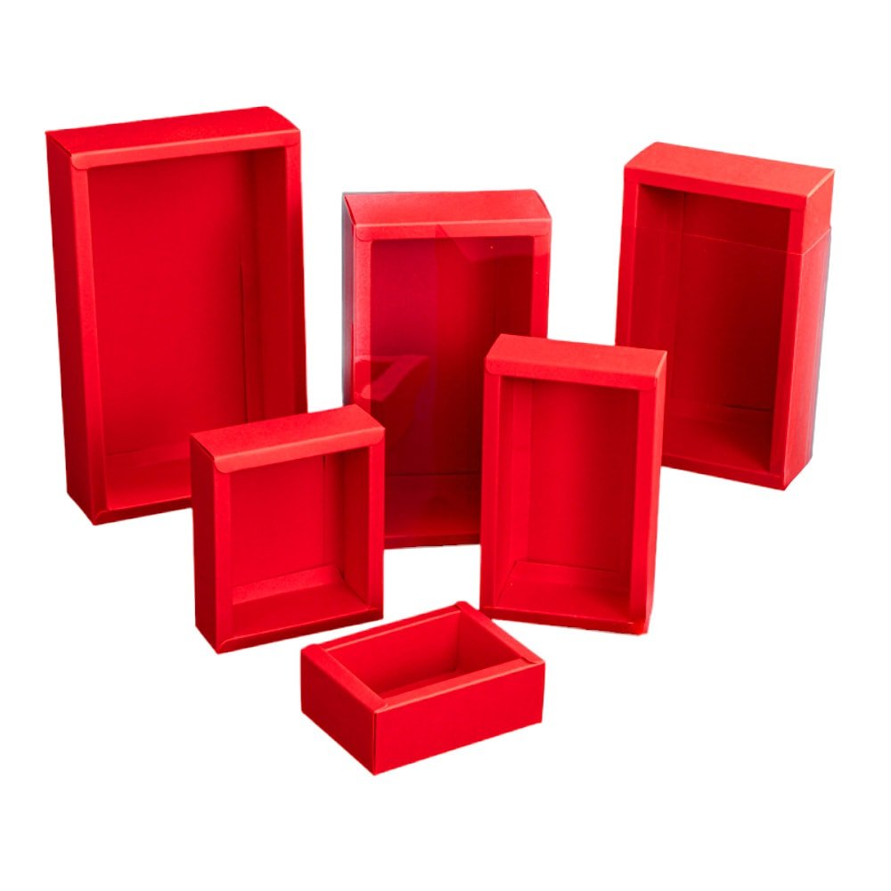 Cutie din hârtie cu fereastră transparentă - roșu (set 50 buc)