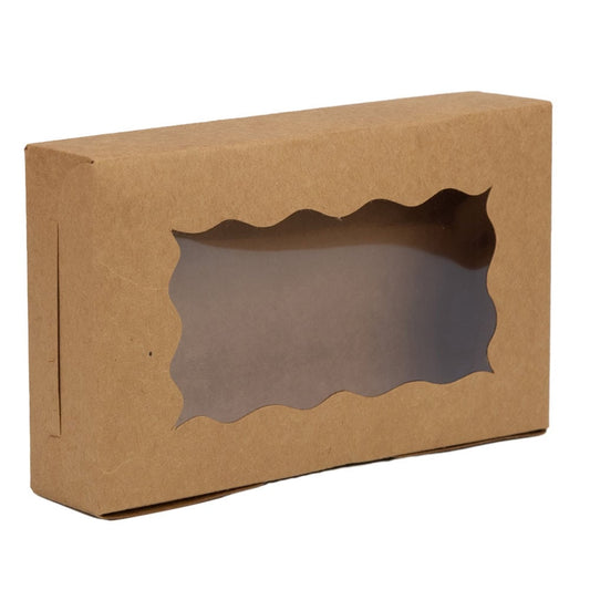 Cutii dreptunghiulare cu fereastră ondulată - kraft (set 50 buc)
