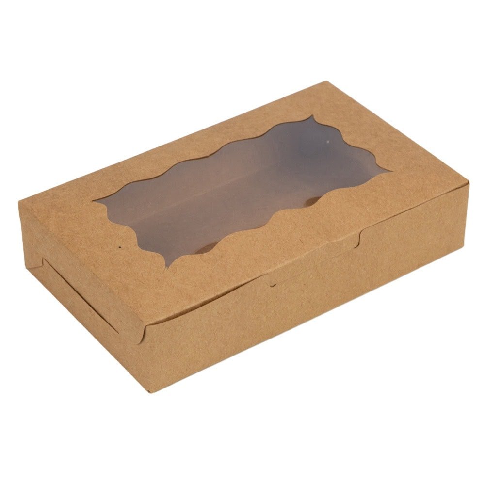 Cutii dreptunghiulare cu fereastră ondulată - kraft (set 50 buc)