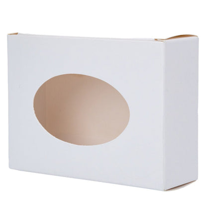 Cutie dreptunghiulară din hârtie cu fereastră ovală - alb (set 50 buc) 9.6x3x7cm