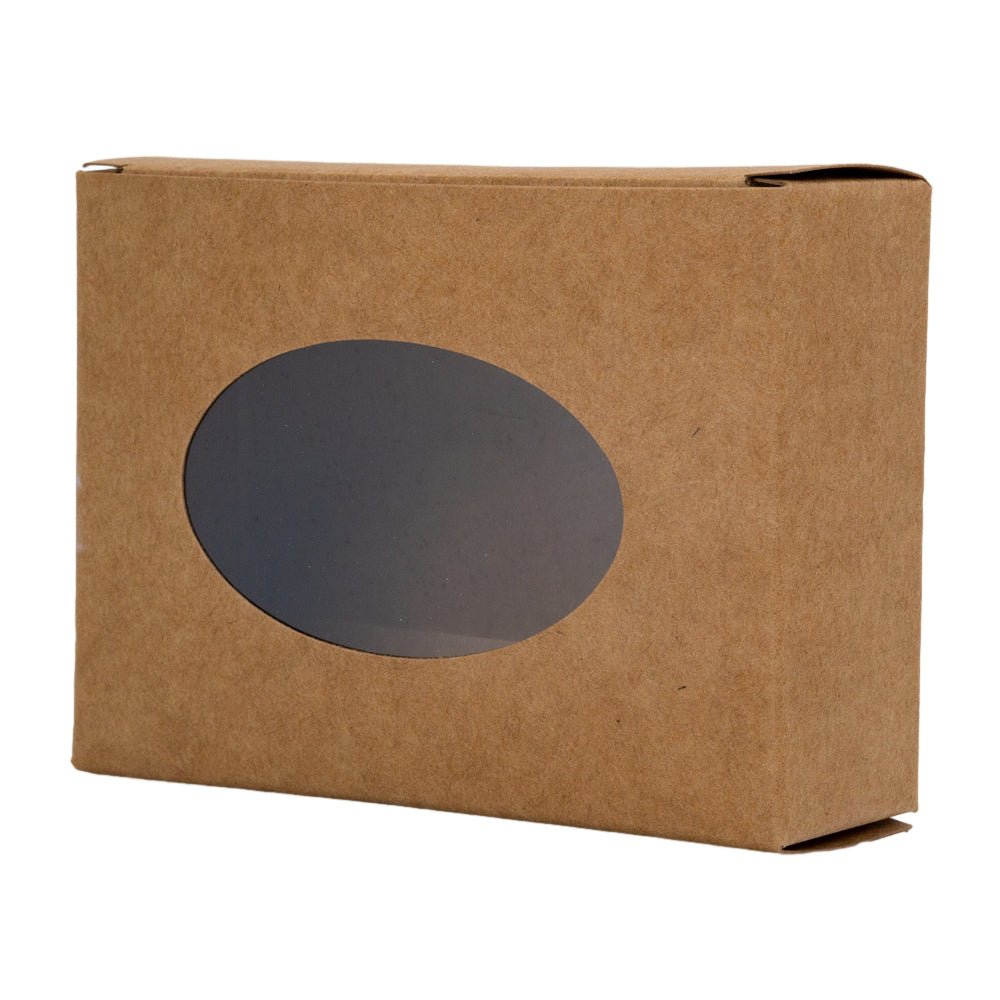 Cutie dreptunghiulară din hârtie cu fereastră ovală - kraft (set 50 buc) 9.6x3x7cm