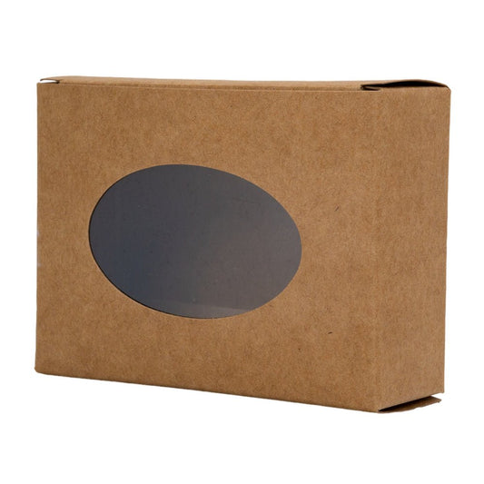 Cutie dreptunghiulară din hârtie cu fereastră ovală - kraft (set 50 buc) 9.6x3x7cm