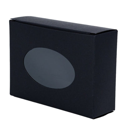 Cutie dreptunghiulară din hârtie cu fereastră ovală - negru (set 50 buc) 9.6x3x7cm