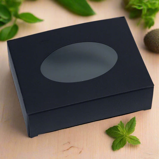 Cutie dreptunghiulară din hârtie cu fereastră ovală - negru (set 50 buc) 9.6x3x7cm