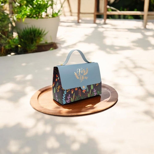 Cutie gentuță model floral cu mâner și mesaj Love You - bleu (set 50 buc)