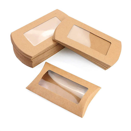Cutii hârtie în formă de pernă cu fereastră - kraft (set 50 buc)