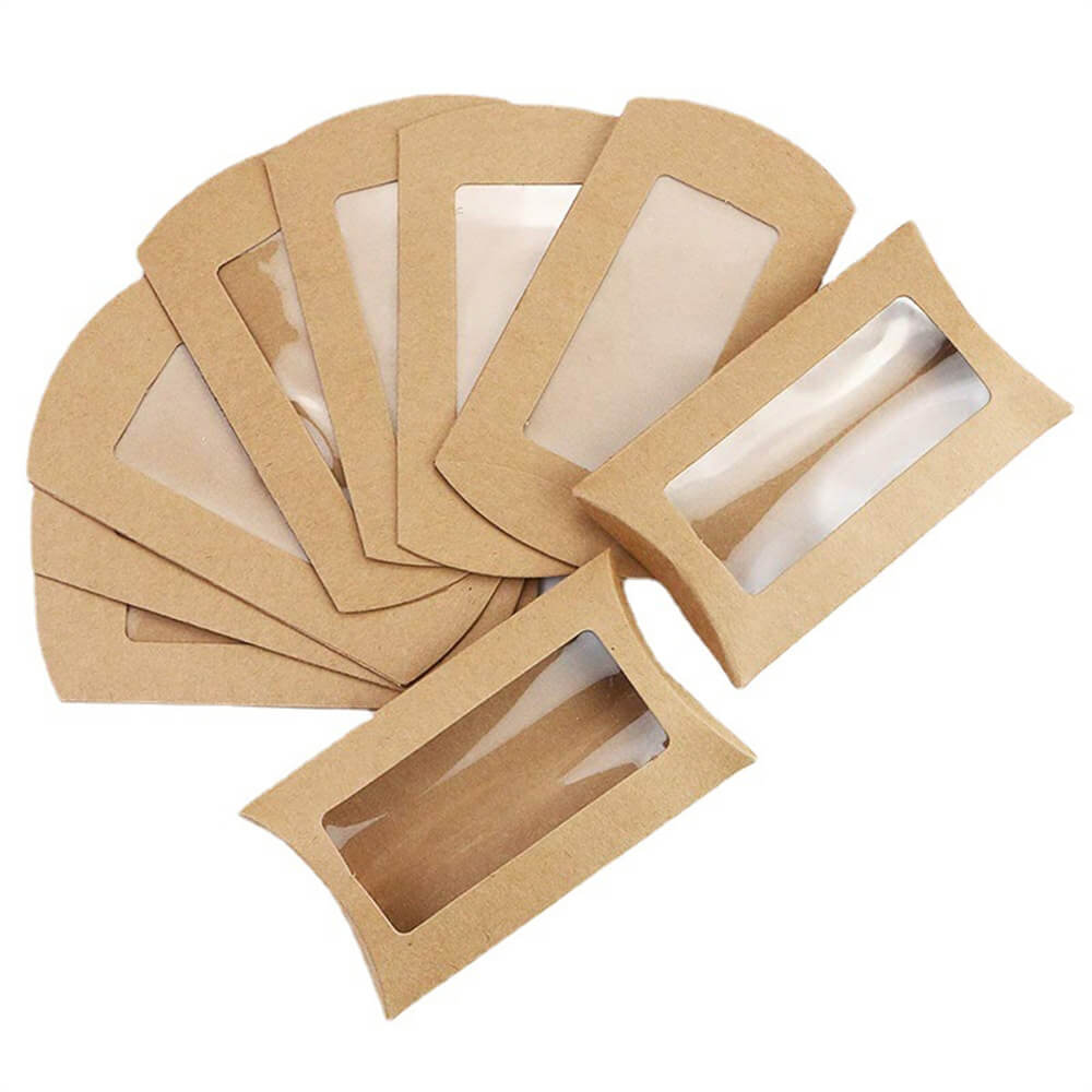 Cutii hârtie în formă de pernă cu fereastră - kraft (set 50 buc)