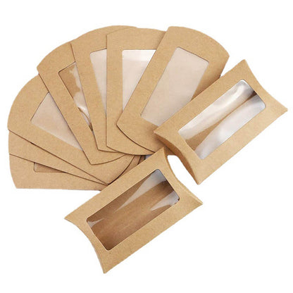 Cutii hârtie în formă de pernă cu fereastră - kraft (set 50 buc)