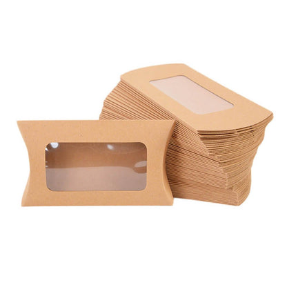 Cutii hârtie în formă de pernă cu fereastră - kraft (set 50 buc)