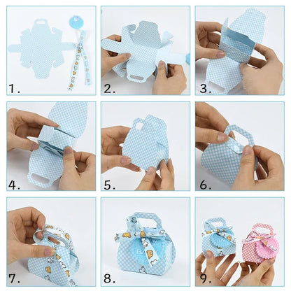 Cutie mică din hârtie cu etichetă și panglică mesaj Baby - bleu (set 50 buc)