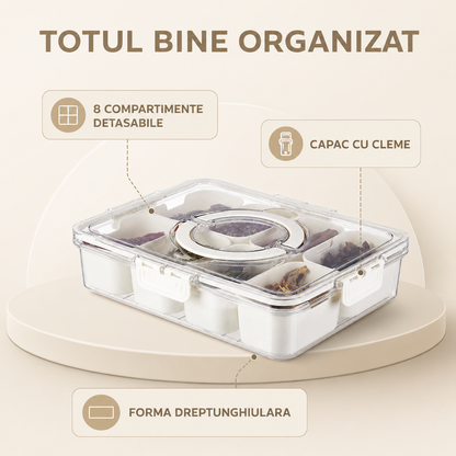 Cutie Pranz Alimentara 8 Compartimente Timebox, Etansa 800-1000Ml, Capac Sigur, Bej