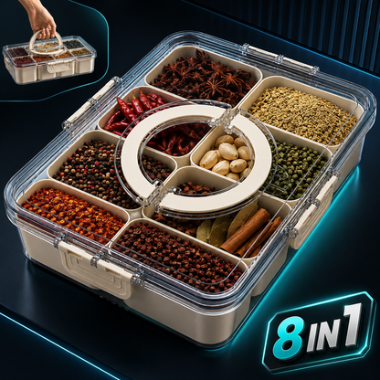 Cutie Pranz Alimentara 8 Compartimente Timebox, Etansa 800-1000Ml, Capac Sigur, Bej