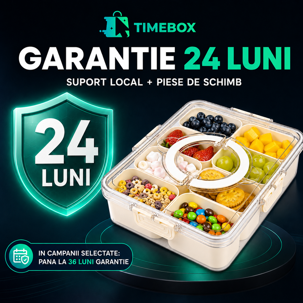Cutie Pranz Alimentara 8 Compartimente Timebox, Etansa 800-1000Ml, Capac Sigur, Bej