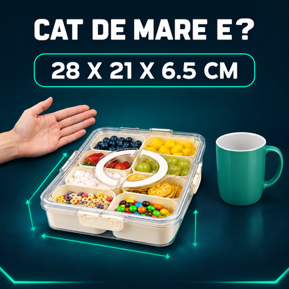 Cutie Pranz Alimentara 8 Compartimente Timebox, Etansa 800-1000Ml, Capac Sigur, Bej