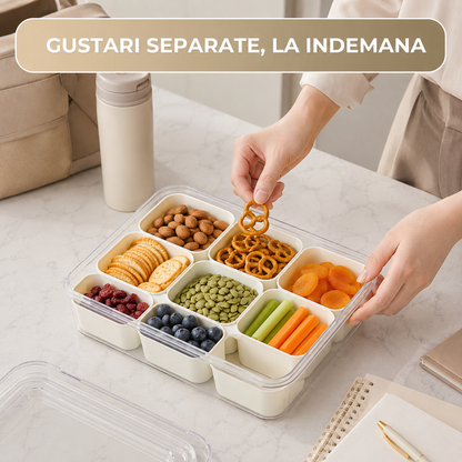 Cutie Pranz Alimentara 8 Compartimente Timebox, Etansa 800-1000Ml, Capac Sigur, Bej