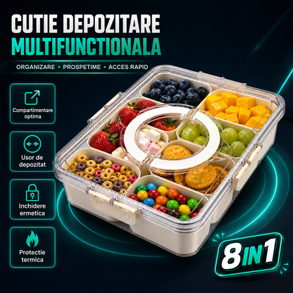 Cutie Pranz Alimentara 8 Compartimente Timebox, Etansa 800-1000Ml, Capac Sigur, Bej