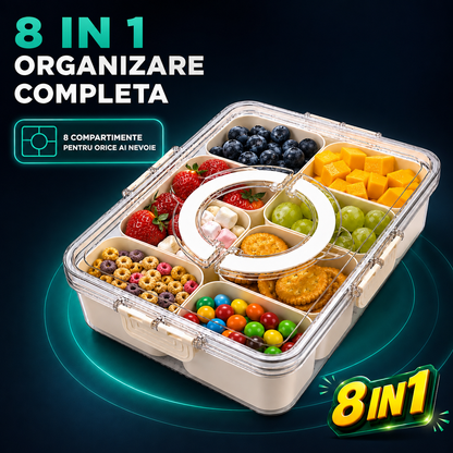 Cutie Pranz Alimentara 8 Compartimente Timebox, Etansa 800-1000Ml, Capac Sigur, Bej