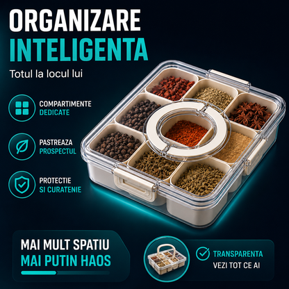 Cutie Pranz Alimentara 8 Compartimente Timebox, Etansa 800-1000Ml, Capac Sigur, Bej