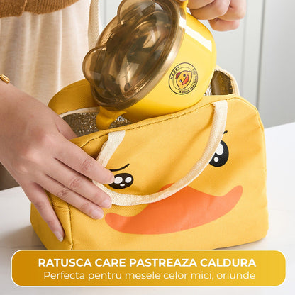 Cutie Pranz Copii Timebox din Inox 304, Timebox, Bol, Cana, Tacamuri, Saculet Inclus, Galben