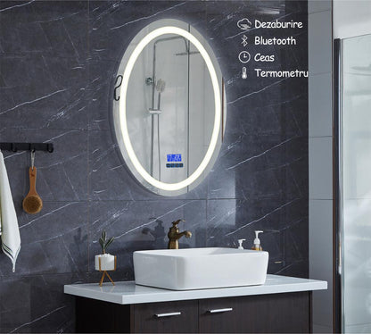 Resigilat: Oglinda de baie, RD3313-1, cu iluminare Led, Dimensiuni 49x69 cm, Functii dezaburire, Bluetooth, Ceas, Termometru