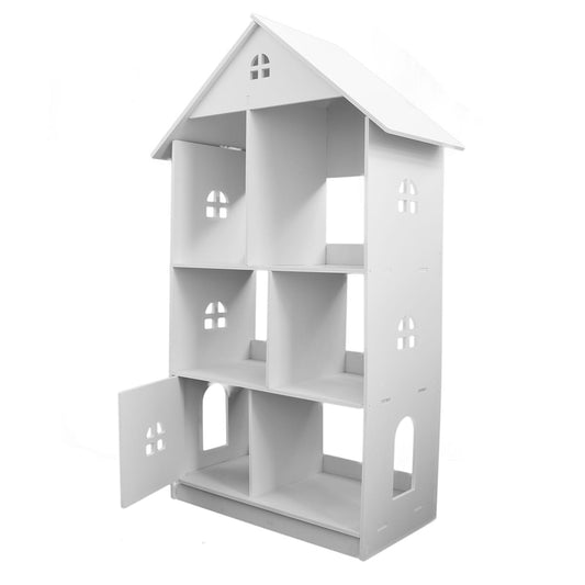 Ansamblu de rafturi tip casuta pentru diverse cu 5 rafturi si dulapior, Naimeed D6, culoare Alb, 116 x 71,5 x 31,5 cm