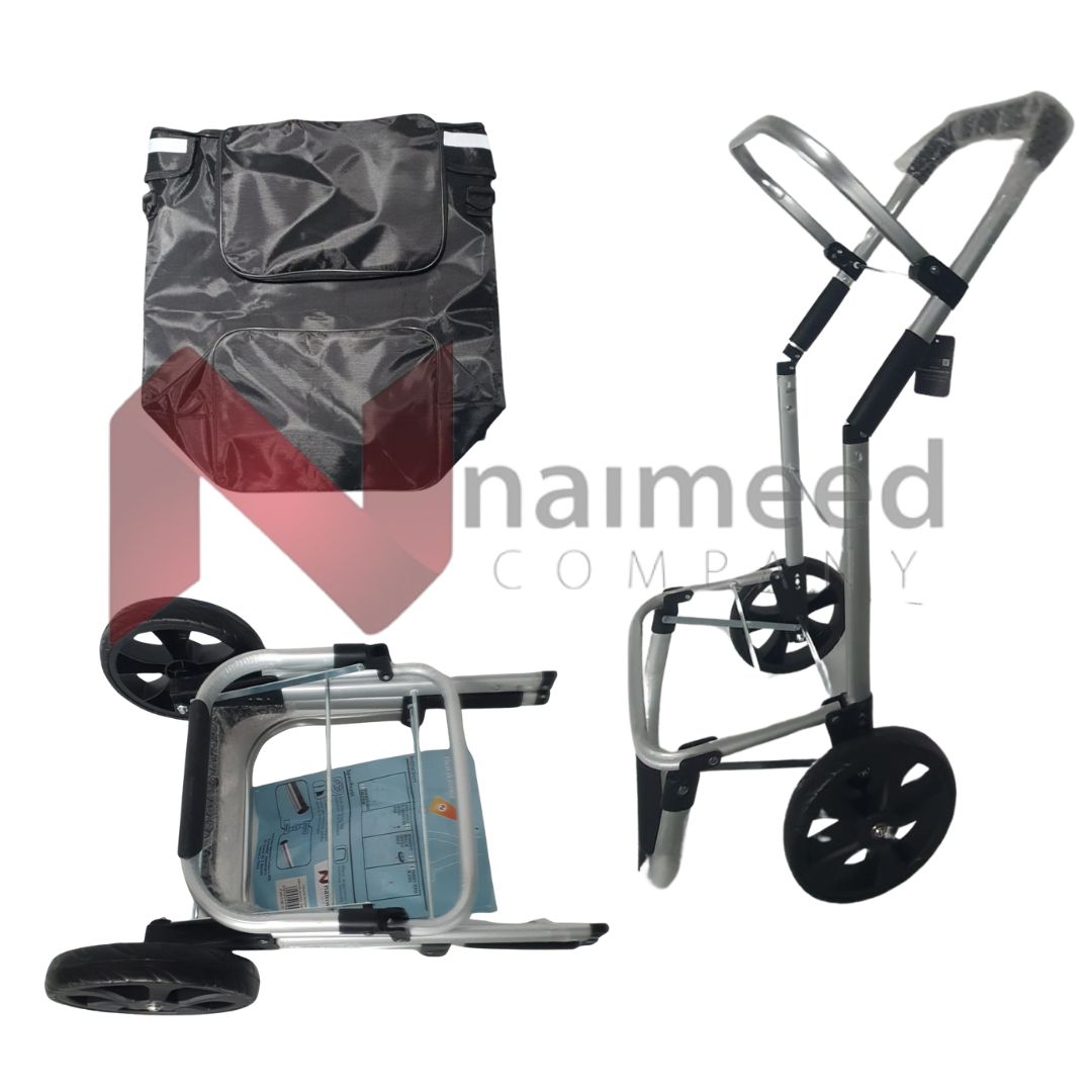 Carucior cumparaturi pliabil cu 2 roti rezistente si sac textil impermeabil, detasabil cu 2 buzunare laterale, Naimeed D6868, capacitate 43.5L, 96x42x28cm, Negru