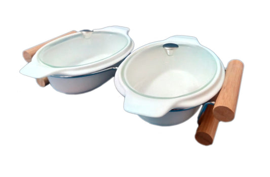 Set 2 vase din ceramica cu capac din inox si bambus D134-6545