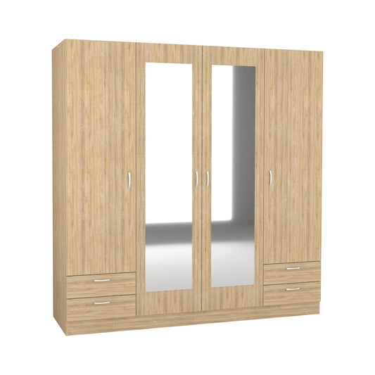 Dulap haaus Nero, 4 Usi, oglinda, Stejar Sonoma, 196 x 55 x 200 cm